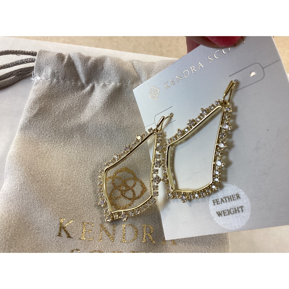 Kendra Scott Sookie Earrings Gold Crystal Feather Weight Dangle Drop‎ - Picture 5 of 5